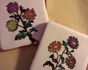 Ceramic flower coasters ,character tile, painted coaster. Home gift