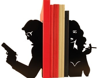 Pair of large black bookends "Cinéma Couple"