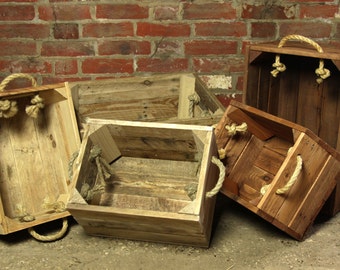 Wooden Crate with Rope Handles