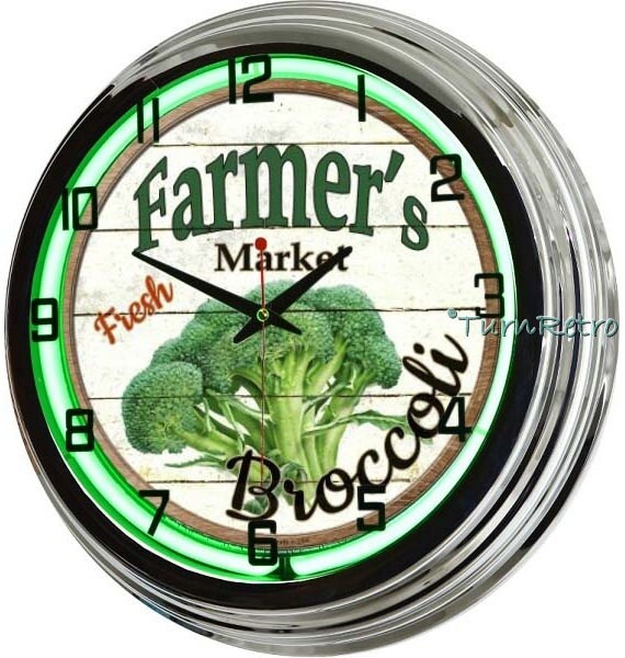 Broccoli Green Neon Wall Clock Kitchen Clocks by TurnRetro