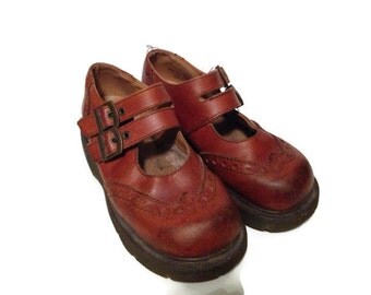 Doc Martin Mary Jane, Brown Leather Buckle Platform Shoes Size 6