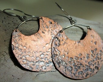 Large Copper Disc Artisan Earrings