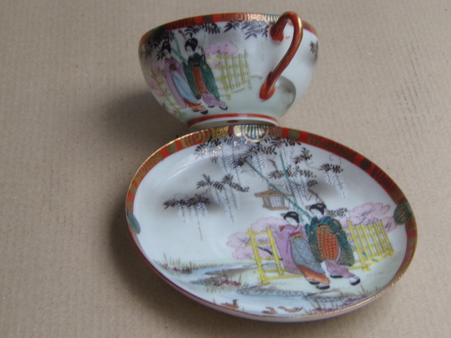 Antique Japanese Meiji Era Kutani Satsuma Eggshell Porcelain