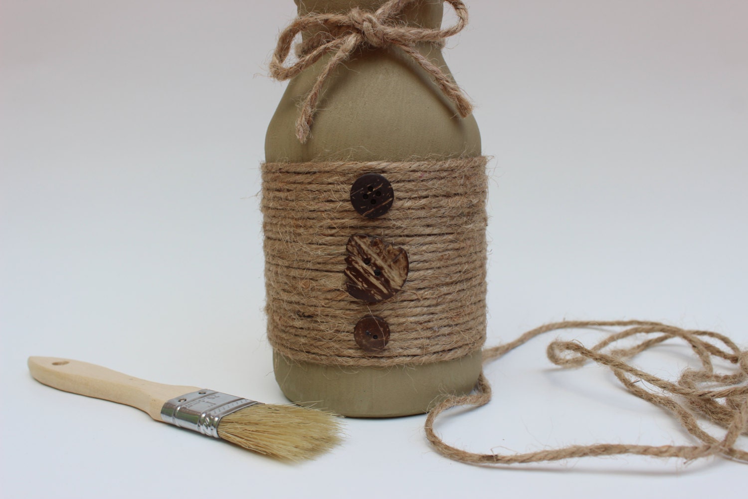 Jute Twine Wrapped Repurposed Glass Jar Buttons Hand Painted