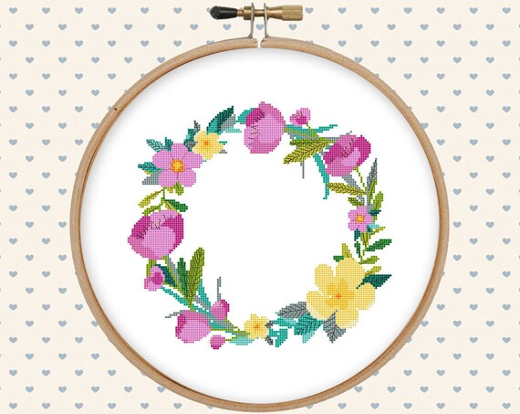 Download Flower cross stitch pattern pdf - instant download - digital download - flower wreath pattern ...