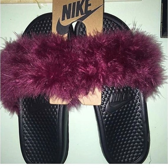 Free Shipping Nike Furry Slides by LuxShoeCompany on Etsy