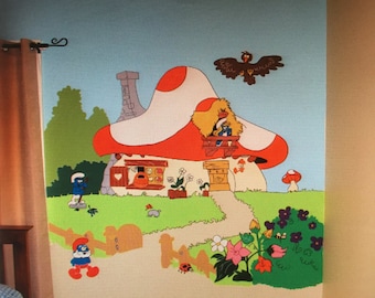 Smurf Village Mural, Nursery Decal, Large Wall Decal, Kids Room, Wall Art Decor, Wall Mural