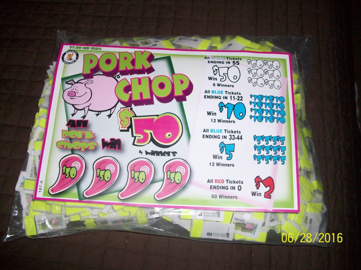 Pork Chop Pull Tabs Jar Tickets Fund Raising Tip Boards
