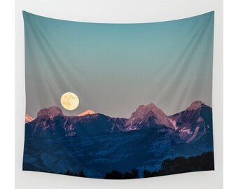 Wall Tapestry,Mountain Tapestry, Wall Hanging, Mountains Full Moon Sky Forest, Wall Decor,Photo Wall Art, Modern Tapestry, Home Decor
