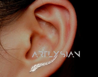 Leaf Ear Climber Leaf Ear Cuff Leaf Earrings Ear Crawler Silver Earrings Ear Climber Women earrings Silver Climbers Ear Jacket Gifts for her