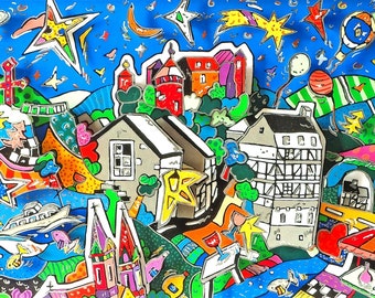 Monschau Eifel Pop Art shadow box landscape print skyline cityscape
