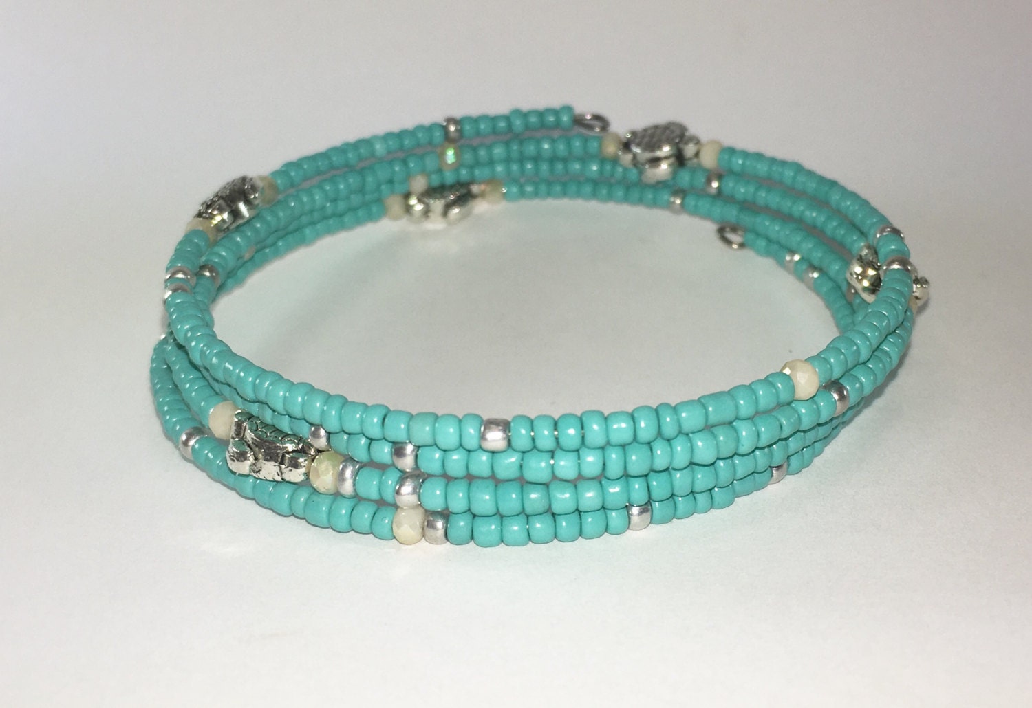 Turquoise Memory Wire Wrap Bracelet with by BeadifulBoutiqueCo