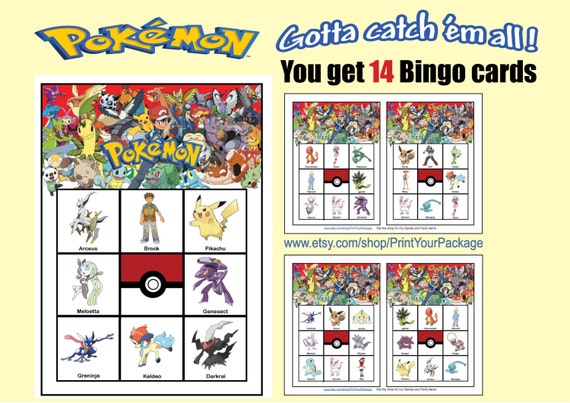 Pokémon Bingo Game. Pokemon Catch Em All Game.