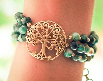 Tree of Life Bracelet // Turquoise Bracelet // Tree of Life Charm // Turquoise Marbles Bracelet // Sacred Symbol Bracelet // Tree Bracelet