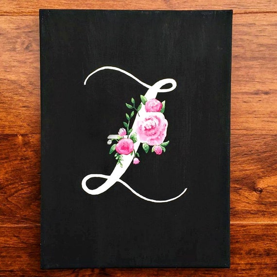 Items similar to Custom Monogrammed Canvas Painting with Hand Painted Acrylic Flowers on Etsy
