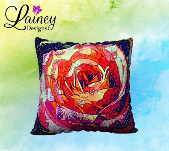 Rose Pillow Flower Pillow Orange Pillow Pink by LaineyDesigns