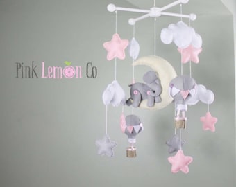 Baby Mobile - crib-nursery - Elephant and Hot Air Balloons Baby Mobile - crib mobile - nursery mobile - crib nursery mobile