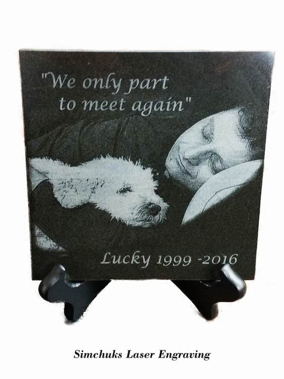 Pet Memorial Plaque Laser Engraved Black Granite Tile by