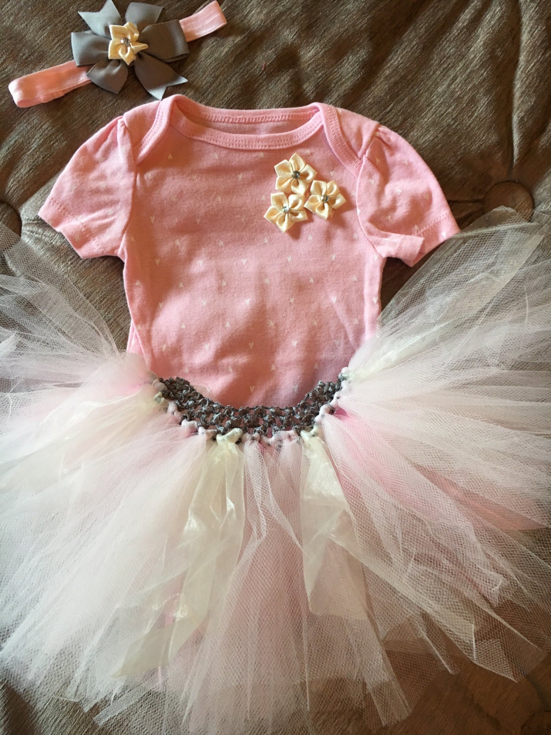 Baby Girl Onesie Tutu and Matching Headband Gray by BabyLoveBlooms