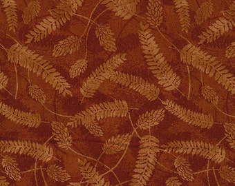 Leaf Fabric: Fabri-Quilt Autumn in The Forest Tonal Brown Leaves Toss - feuille morte fern leaf 100% cotton fabric by yard 36"x43" (J55)