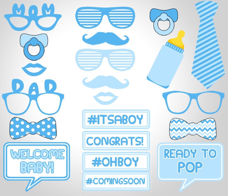 Baby Shower Boy Photo Booth Props Printable Blue Baby Shower