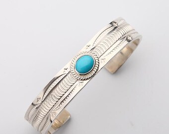 Silver Turquoise Bangle | Engraved Silver Bracelet | Native American Inspired | Open Silver Bangle | Cuff Bracelet | Birthstone Bangle Cuff