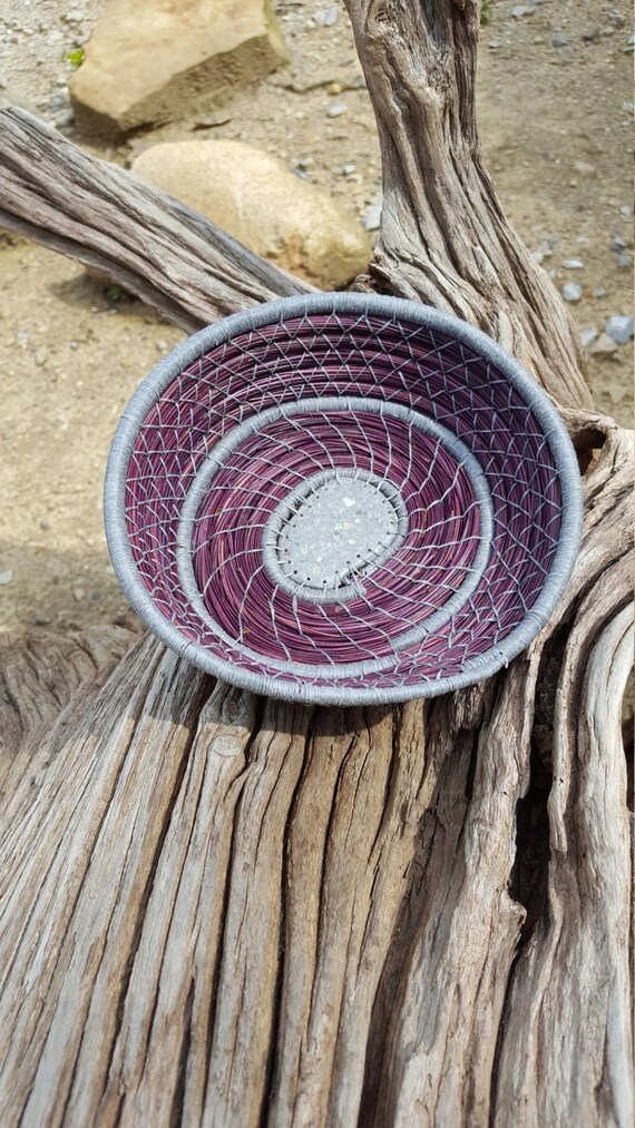 Hand Woven Pine Needle Basket with Diamond Pattern