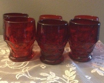 6 Anchor hocking red ruby water glasses