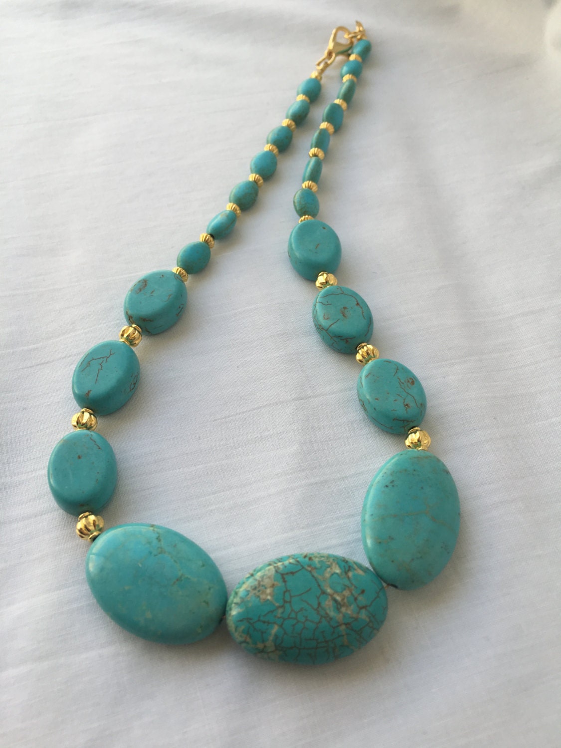 Turquoise Magnesite with Gold Accents Beaded Necklace with