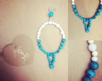 925 Silver studs and gemstone pendant white jade, Turquoise and white agate