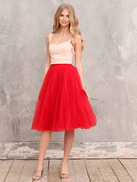 Tea Length Tulle Skirt Red Tulle Skirt Red Tutu By Newlovelyskirt 6885