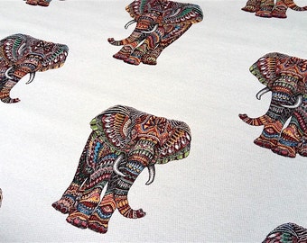 Fabric elephant allover - dimension for 1 quantity 50 cm x 140 cm - multicolor