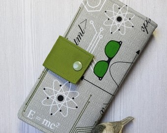Nerdy Science print womens wallet, handmade bifold wallet, slim clutch wallet, credit card wallet, checkbook wallet, womans fabric wallet