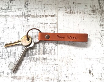 Personalised leather keyring, custom stamped leather keychain, made to order Engraved tag, key fob, 3rd wedding anniversary, fathers day