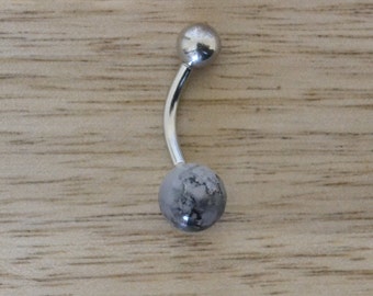 Marble Black Ball Acrylic Belly Button Ring Navel Body Piercing Jewelry