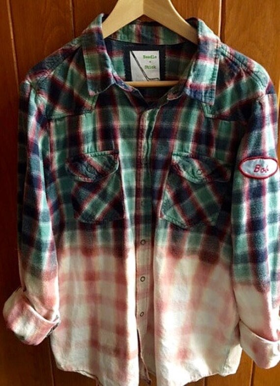 NeedleAndStick - One of a kind plaid flannel with vintage patches