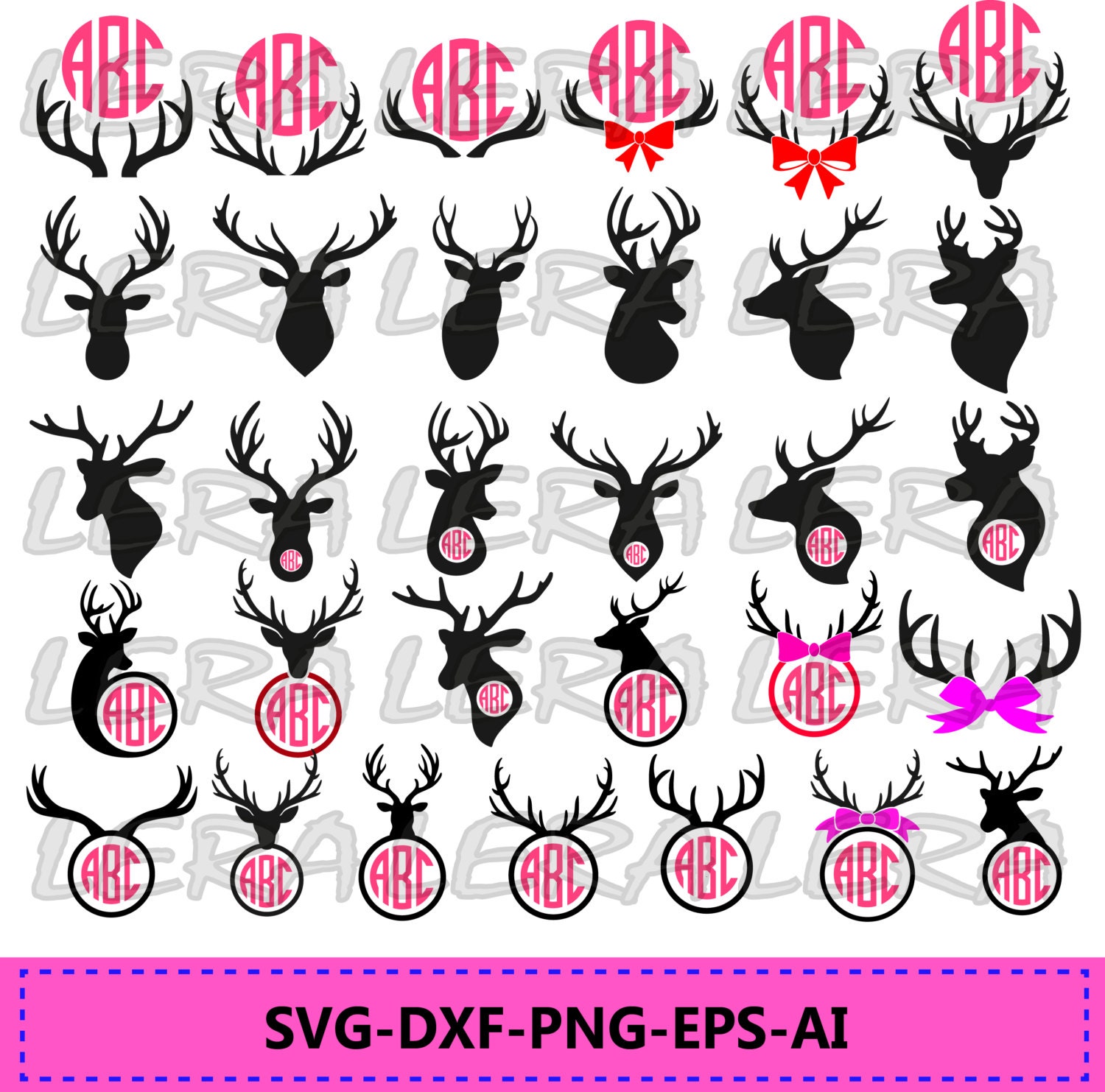 Download 60 % OFF Deer Head Monogram Frame Deer Monogram SVG Antler