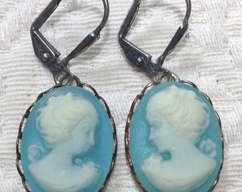 Aqua - Cameo Earrings - Hand Dyed
