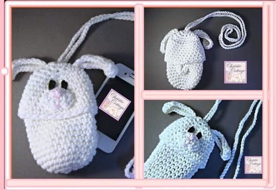 Bunny Pouch crocheted, Camera, Phone, Bottle Cozie READY to SHIP, Easter