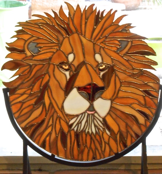 Items similar to Lion Stained Glass Window Hanging on Etsy