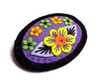 Sweetheart felt brooch pin with freeform embroidery