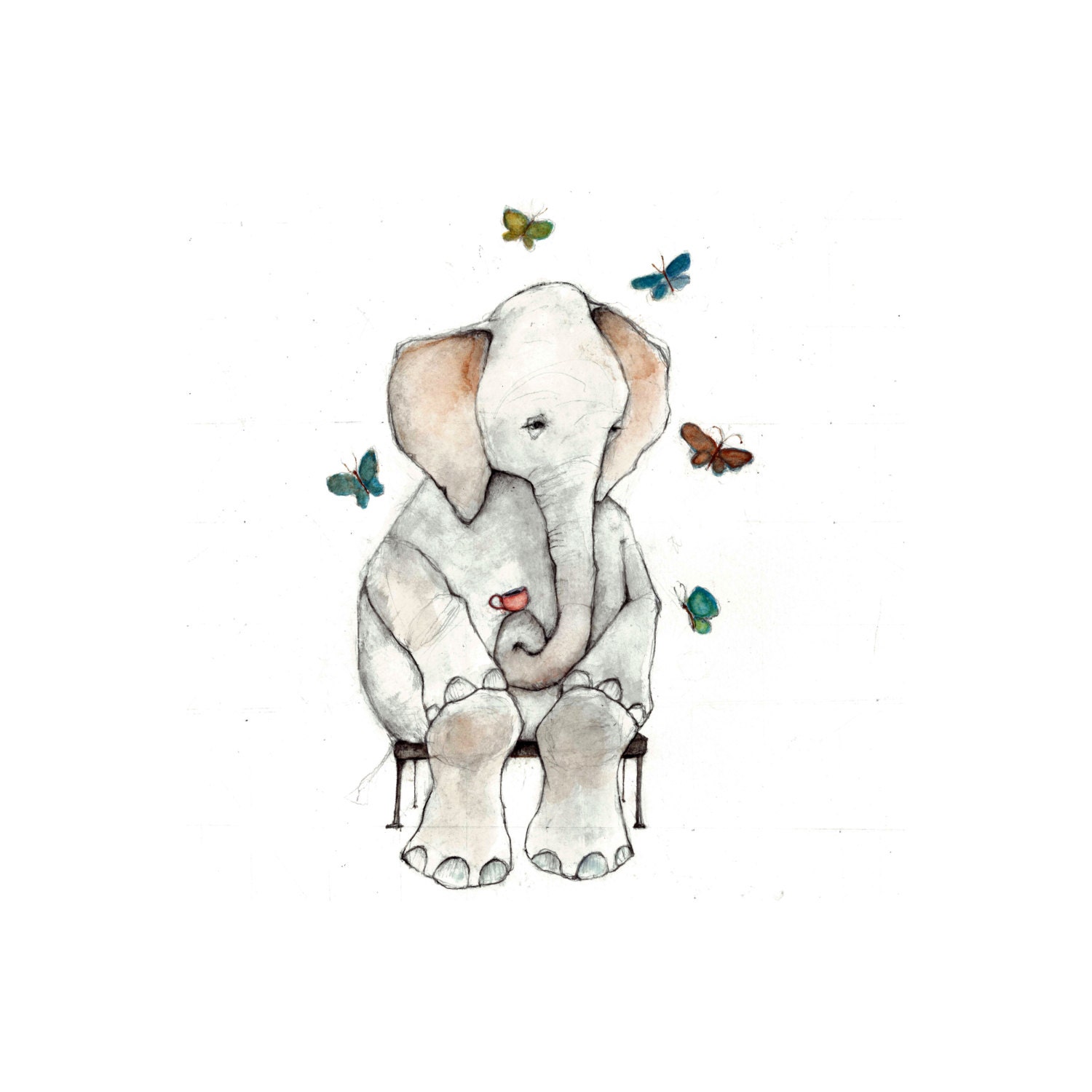 elephant and butterflies by lisahurwitz on Etsy