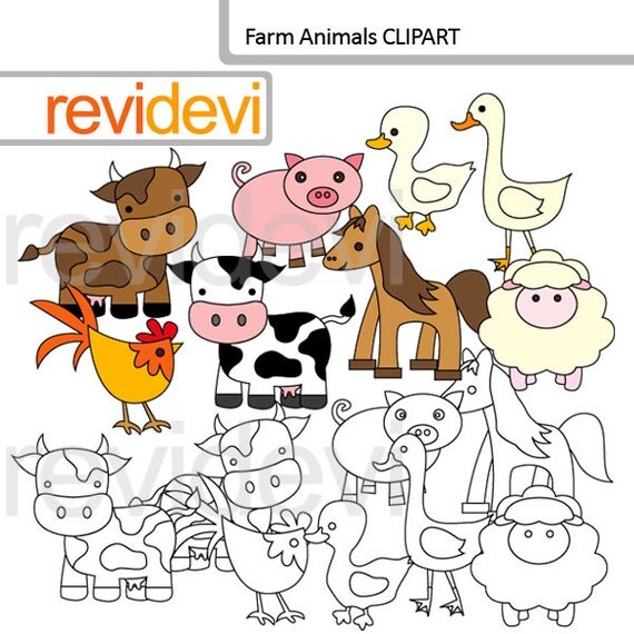Items similar to Farm animals clipart and digital stamps - cute