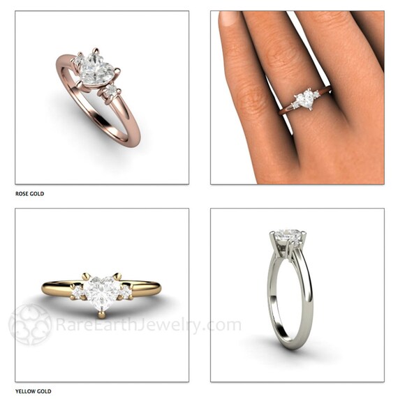 Heart 3 Stone Diamond Engagement Ring Diamond Solitaire 14K or