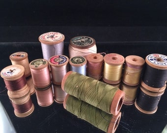 Lot of 12 Vintage Wooden Spools of Thread