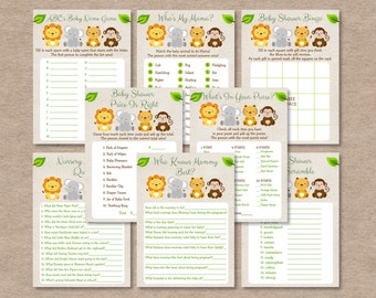 Safari Jungle Animal Baby Shower Games Package / Safari Baby Shower / Jungle Animal Baby Shower / 8 Printable Games / INSTANT DOWNLOAD A100