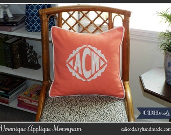 The Veronique Applique Monogrammed Pillow Cover - 12 x 12 square