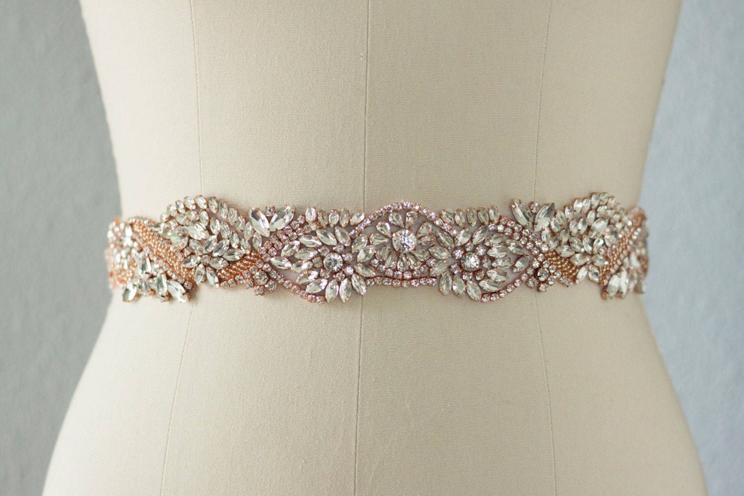 Rose Gold Sash Wedding Dress Belt Rose Gold Beaded