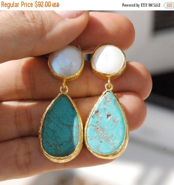 15 Discount Turquoise and Pearl Earrings by toosis on Etsy