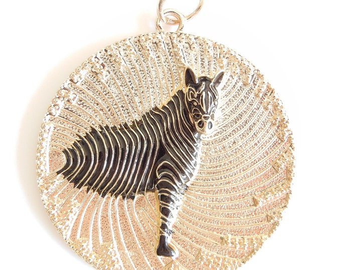 Huge Zebra Medallion Pendant Gold-tone and Black